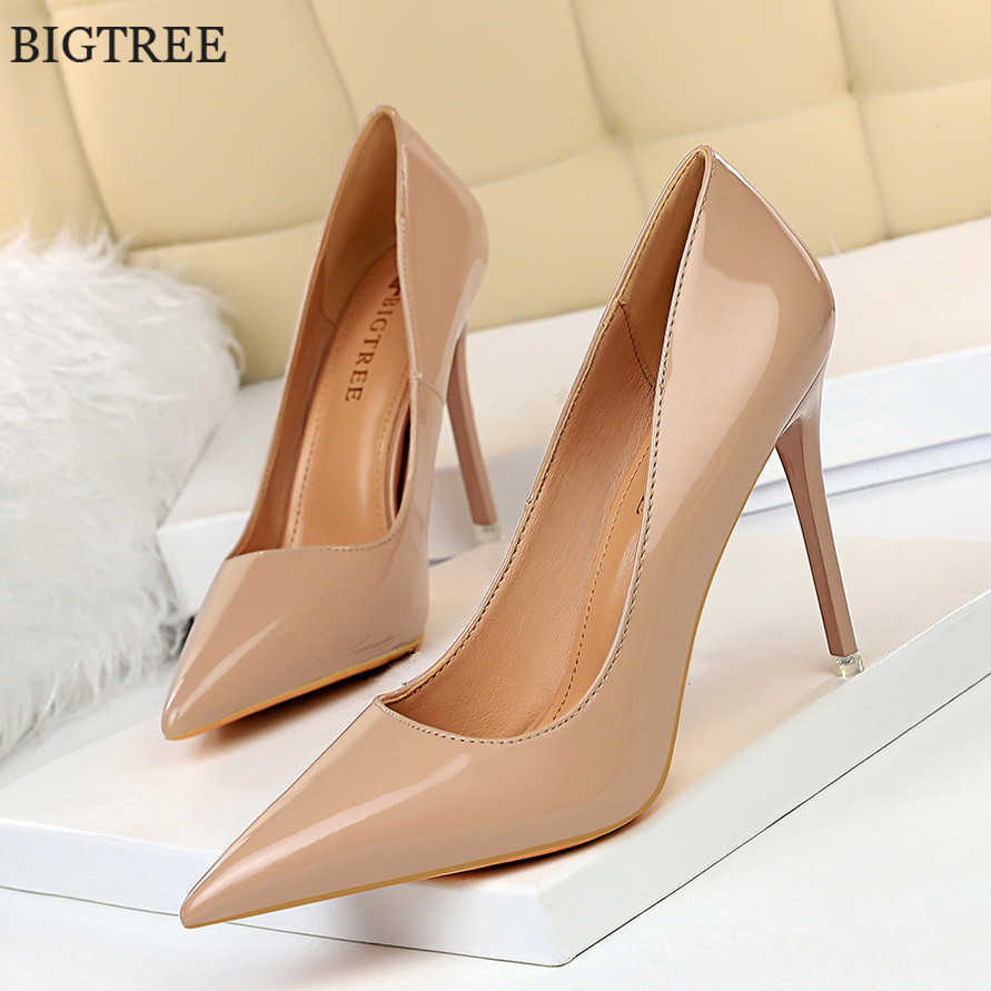 

Dress Shoes Autumn Patent Leather Concise Women's Shoes Pointed Toe Office High Heels Pumps Women Sexy Party Wedding Shoes Shallow Nude Red G230203, Black 10.5 cm