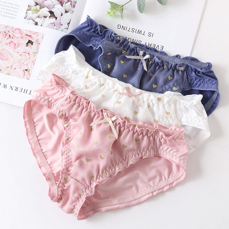 

Women's Panties Women Milk Silk Satin Cute Love Girl Low Waist Briefs Japanese Sexy Fashion Underpants Beauty Cotton Underwear Lingerie, White