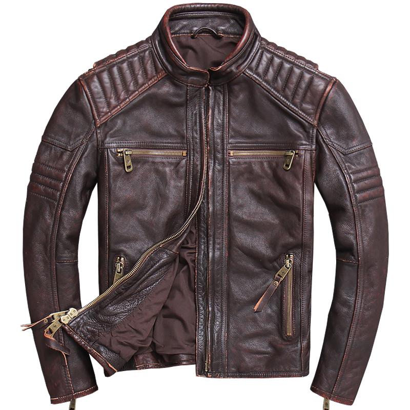 

Men's Leather & Faux 2023 Vintage Brown Men Motorcycle Jacket Plus Size XXXXXL Genuine Cowhide Russian Slim Fit Biker's Coat