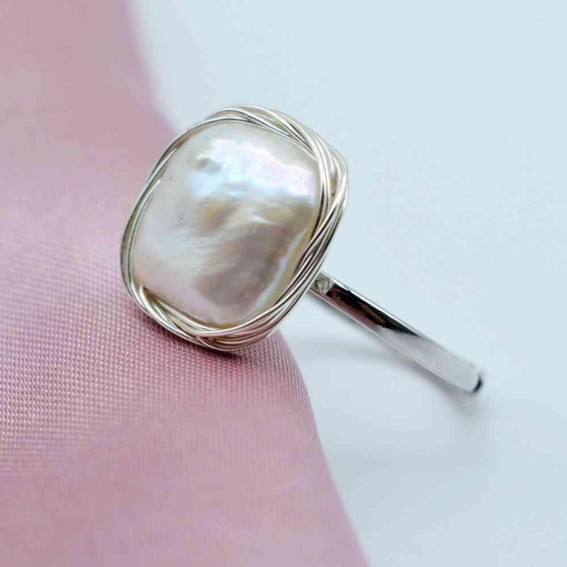 

Cluster Rings Women's Natural White Baroque Pearl Ring Handmade Silver Wire Wrap Adjustable Original Design Girls Jewelry