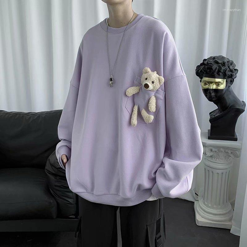 

Men' Hoodies Solid Harajuku Oversized Sweatshirt Couple Clothing With Bear Long Sleeve Casual Men 2023 Pullover Loose Sweat Homme, Purple hoodies