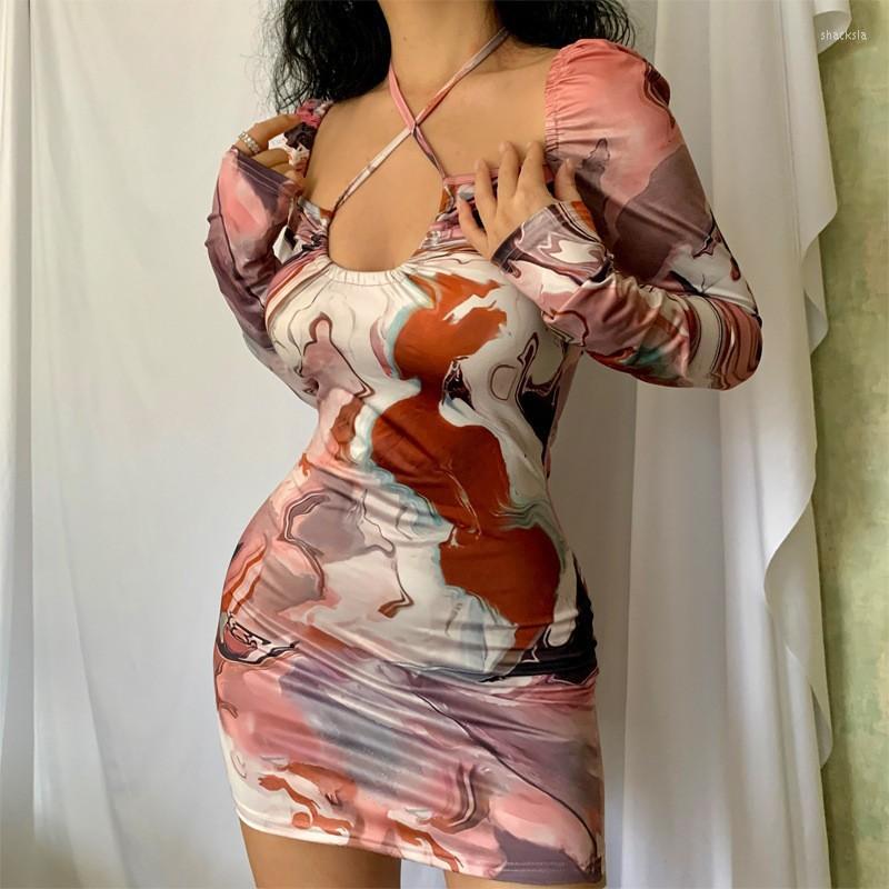 

Casual Dresses Satin Women Strap Mini Dress Ruched Lace Up Long Sleeves Cross Bandage Backless Bodycon Sexy Party Elegant Club Slim, Multicolor