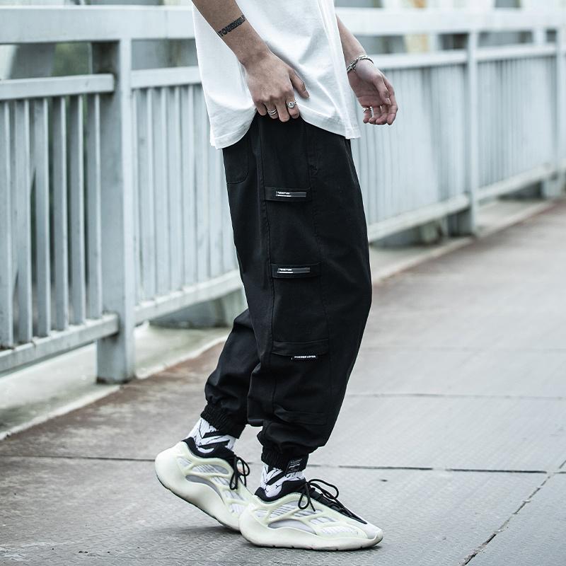 

Men's Pants Hop Hip Cargo Pant Man Streetwear Loose Joggers Harajuku Men Trousers Punk Functional WB112, Black