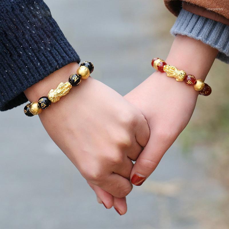 

Strand Beaded Strands 2023 Fashion Women Men Lucky Bracelet Jewelry Black Obsidian Unisex Alloy Pixiu Wealth Beads Bangle Inte22