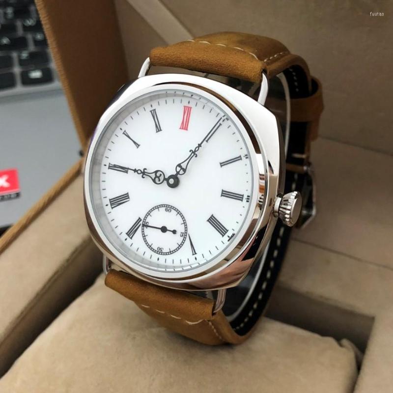 

Wristwatches 45mm GEERVO No Logo Sapphire Crystal Or Mineral Glass White Enamel Dial Asian ETA6498 Movement Mechanical Men's Watch