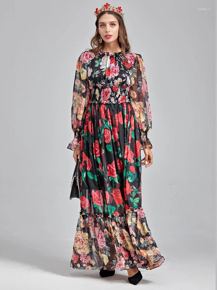 

Casual Dresses Fashion Elegant Spring Autumn Women' High Quality Celebrity Party Bohemian Designer Sexy Slim Fit Chiffon Long Dress, Multi