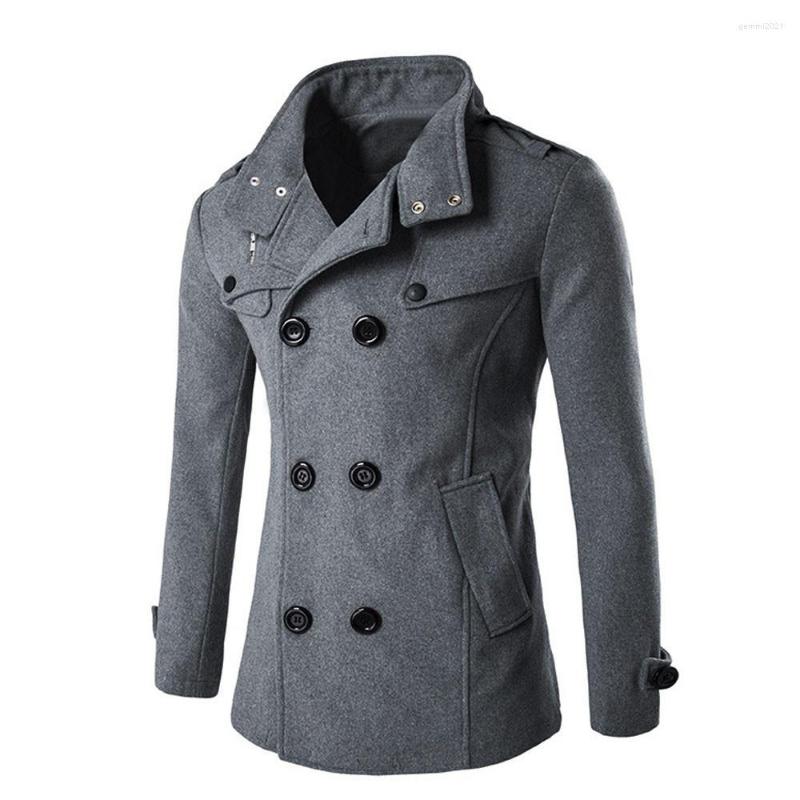 

Men's Jackets Fashion Men Winter Wool Coat 2023 Casual Brand Solid Color Blends Woolen Pea Male Trench Overcoat, Black