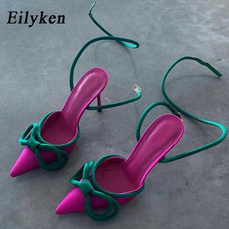 

Dress Shoes Eilyken New Women Pumps Fashion Silk Butterfly Knot Female Shoes Sexy Buckle Pointed Toe Thin High Heels Party Sandals G230130, Black