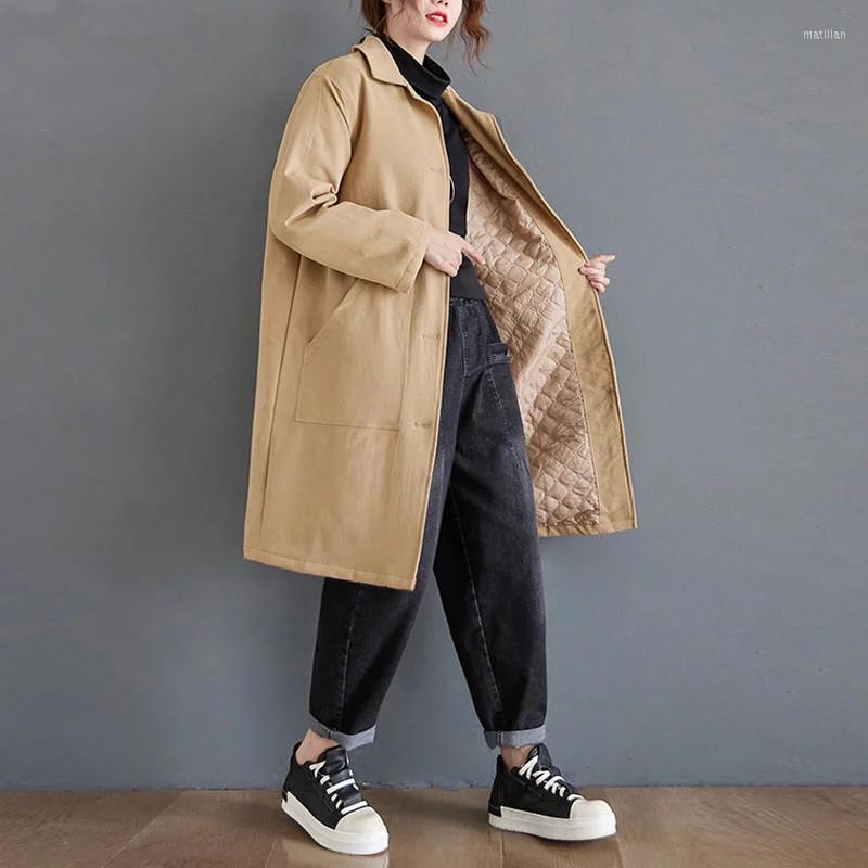 

Women's Trench Coats Femme Women Jacket Solid Thickening Oversize Cardigan Parka Long Windbreaker Female Loose 2023 Spring Outerwear, Dark grey