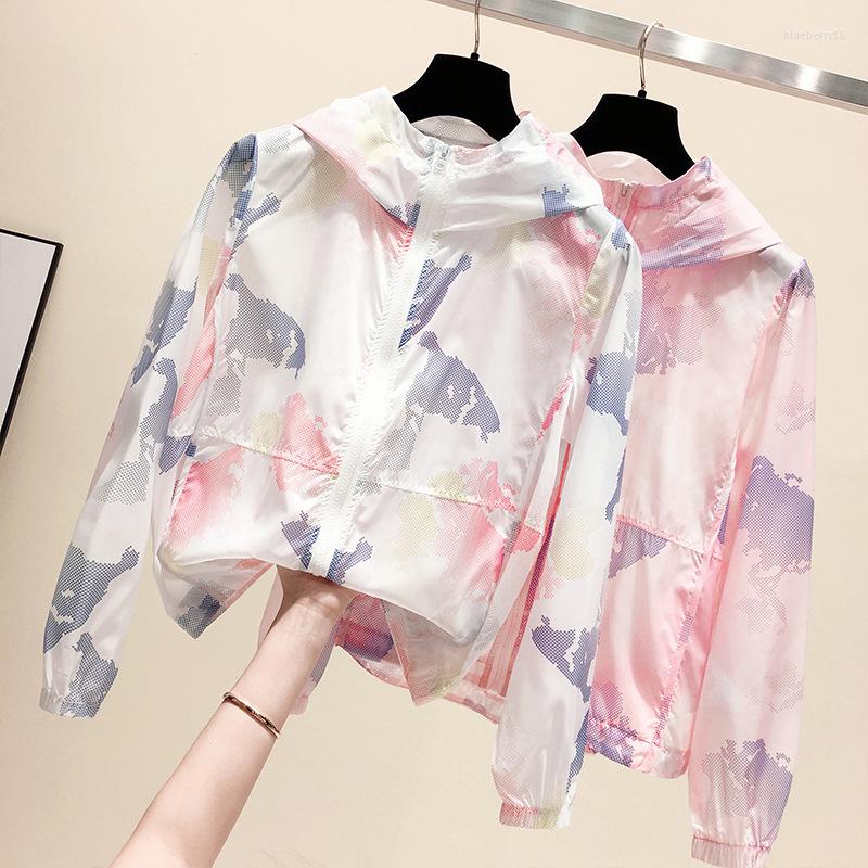 

Women's Jackets 2023 Summer Fashion Short Style Hooded Long Sleeve Breathable Thin Printing Loose Sunscreen Clothing Coat Female Tide H121