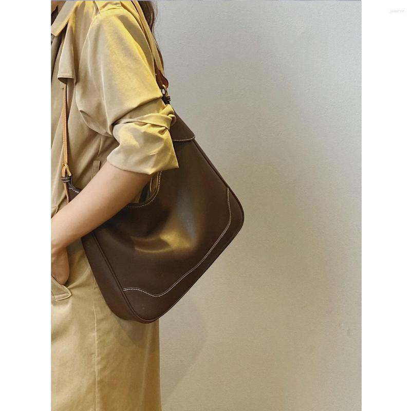 

Evening Bags 2023 PU Leather Solid Color Ladies Second-hand Bag Retro Underarm Senior Shoulder Messenger Handbag, Brown
