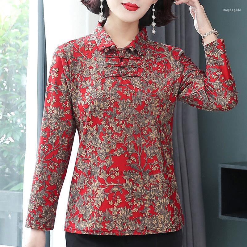

Ethnic Clothing 2023 Women Blouse Chinese Flower Print Hanfu Clothes Oriental Vintage Female Stand Collar Loose Shirt Tang Suit