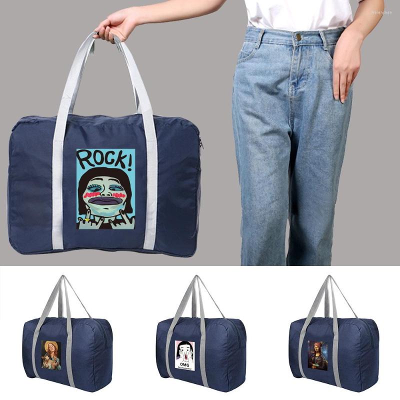 

Duffel Bags 2023 Large Capacity Folding Travel Handbag Luggage For Men And Women Duffle Bag Funny Printed Storage, Dark blue