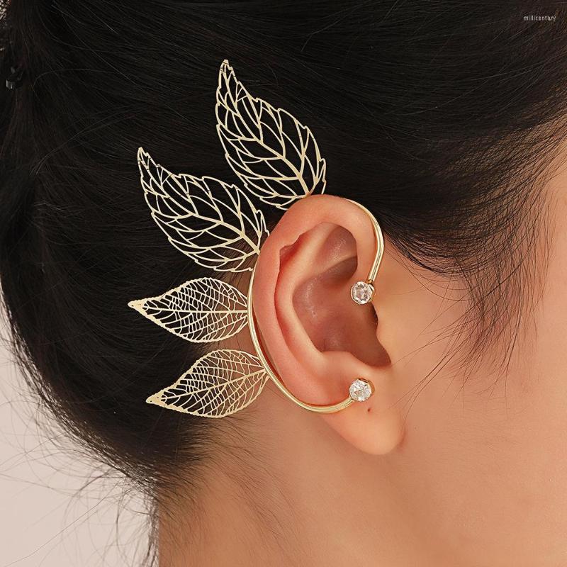 

Backs Earrings Single Pack 2023 Crystal Hollow Out Leaf Ear Clip Non-Piercing Earring For Women Fashion Big Cuff Jewelry