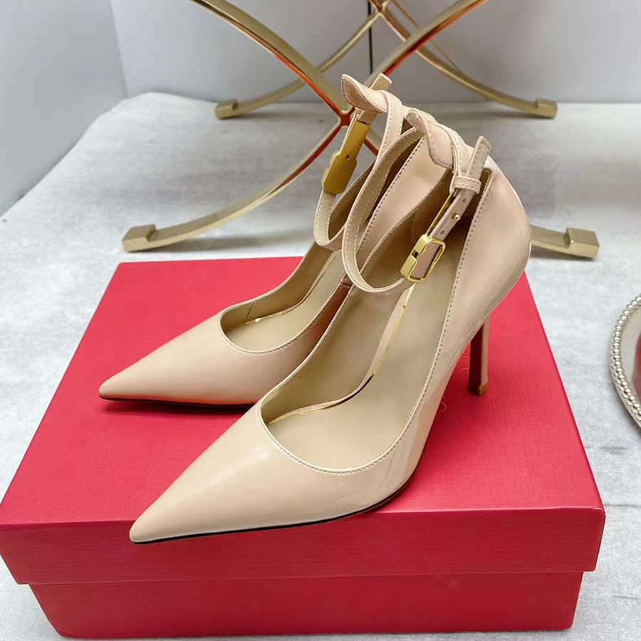 

latest fashion Fuchsia Patent Leather high-heeled shoes pointed decorative pump 10cm Dress dinner shoes Luxury Designer Sandals, Black