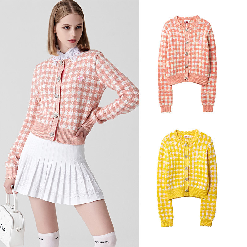 

Outdoor TShirts Snowflake Pinking Check Cardigan Womens Golf Sweater Long Sleeve Ribbed Knit Pullover 230203, Pink