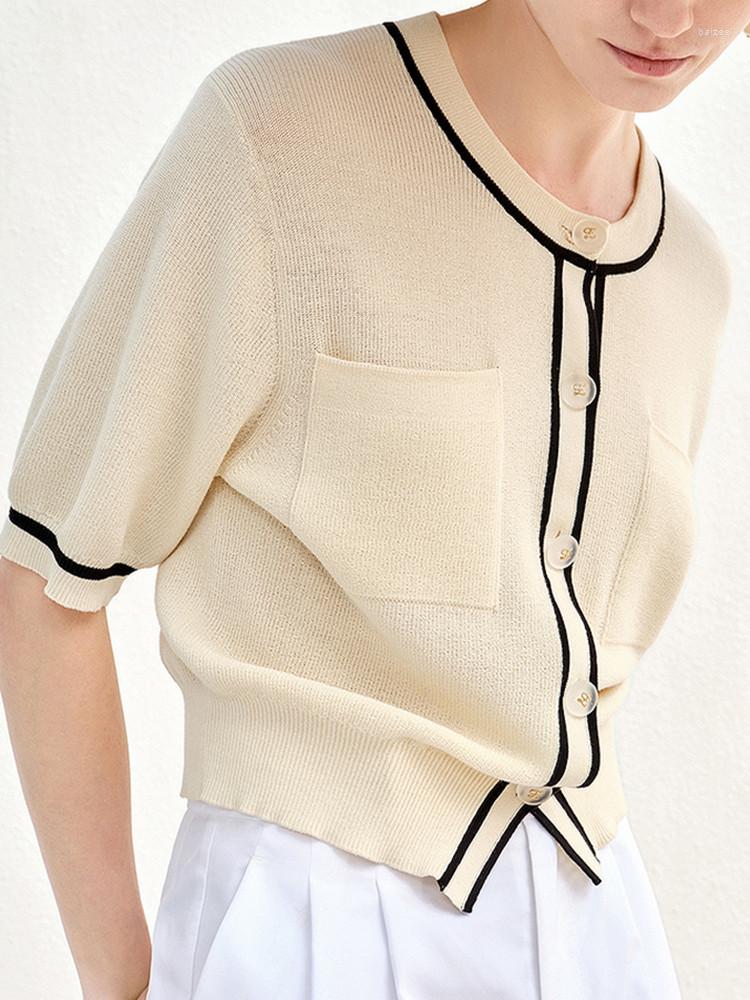 

Women' Knits Women O-Neck Color Stitching Knit Sweater Cardigan 2023 Summer Ladies Single-Breasted Knitwear Outwear Tops