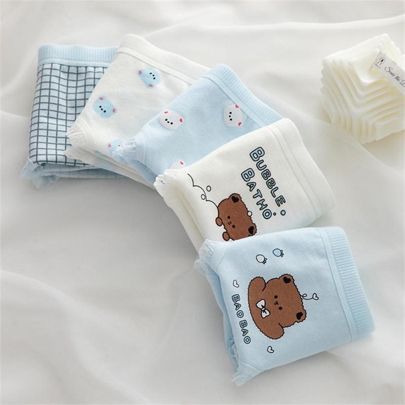 

Women's Panties Japanese Simple Cloud Water Blue Coffee Bear Cute Cotton Crotch Waist Hip Student Girl Briefs T8039, T8039-1
