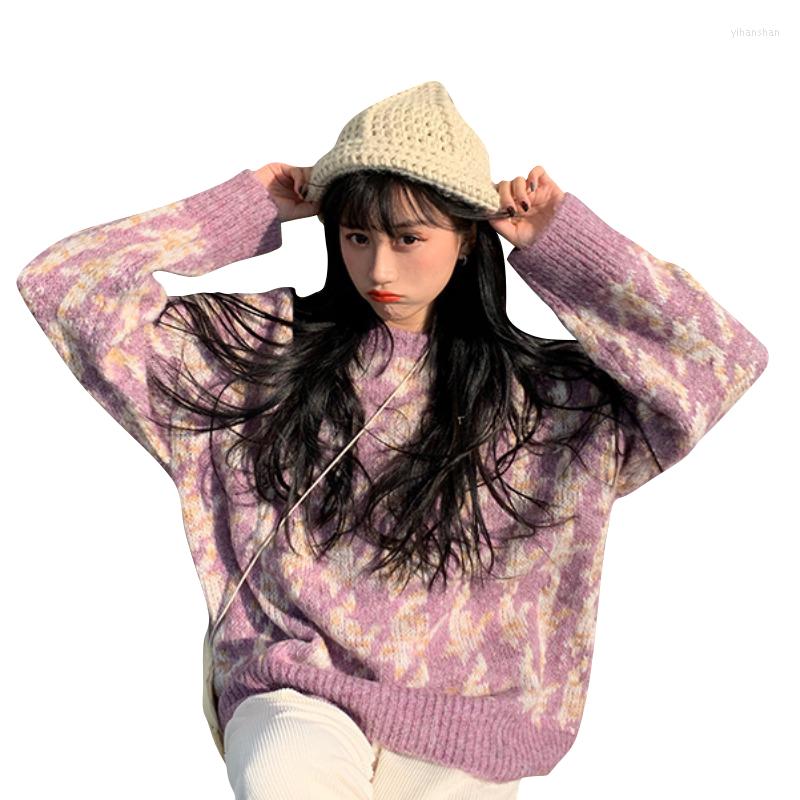 

Women's Sweaters Autumn And Winter Korean Loose Knit Sweater Pullover Retro, Purple