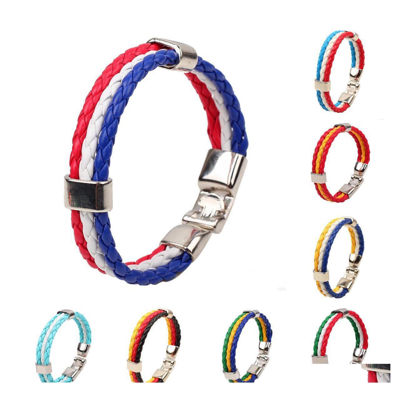 

Charm Bracelets Charms 8Inch Long Flags Sports 3 Strands Rope Braided Surfer Leather Mens Vipjewel Drop Delivery Jewelry Dhwtu