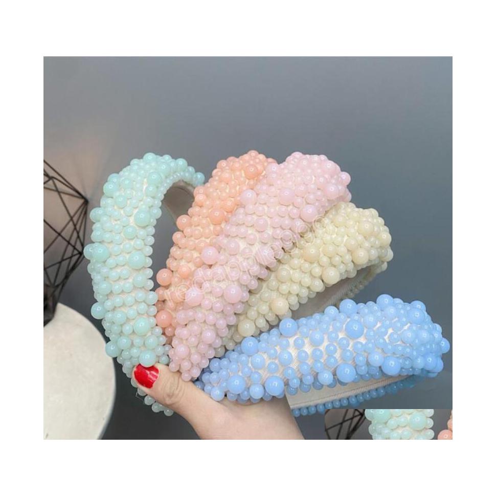 

Headbands Fashion Women Headband Wide Side Fl Paved Bead Pearls Hairband Luxurious Geometric Baroque Hair Accessories Drop Delivery Dh8Dt