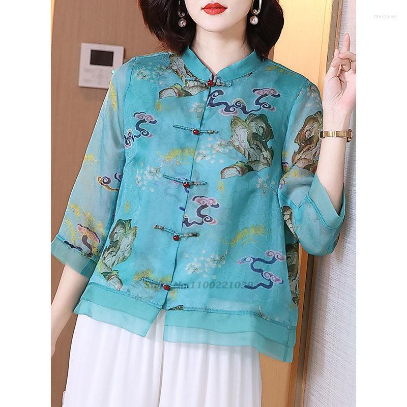 

Ethnic Clothing 2023 Chinese Traditional Blouse National Cheongsam Oriental Flower Print Casual Loose Tang Suit Retro