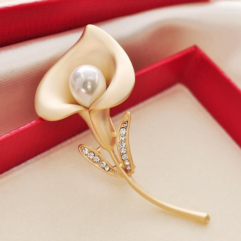 

Brooches Simple Luxury Fashion Women Rose Tulip Flower Pearl Brooch Pin Elegant Lady Rhinestone Costume Accessories Jewelry Pins