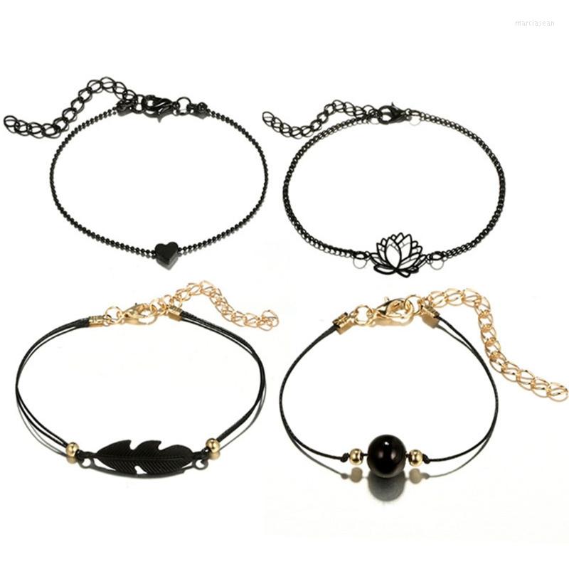 

Anklets 634D 4PCS/Set Magic Bracelet Women Chain With Extension Black