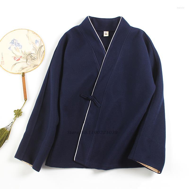 

Ethnic Clothing 2023 Chinese Tang Suit Vintage Hanfu Coat Women National Woolen Jacket Loose Casual Female Traditional China Zen