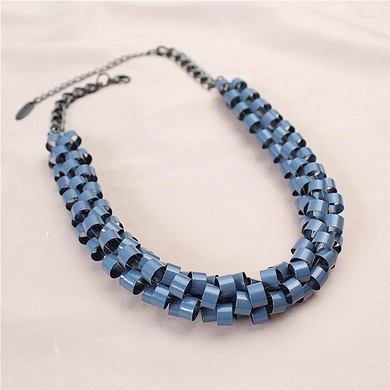 

Choker Hyperbole Big Alloy Metal Statement Blue Necklace For Women Female Punk Clavicle Vintage Collar Jewelry
