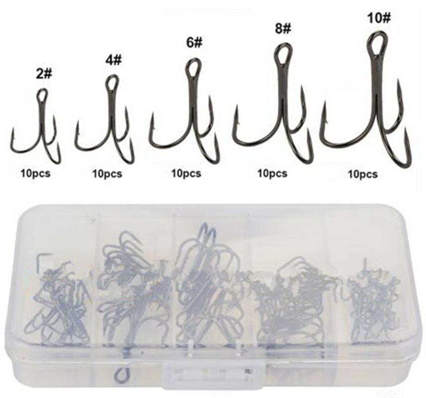 

Fishing Hooks 50pcs/Lot High Carbon Steel Carp Treble Size #3-12 Fishhooks Super Sharp Sea Tackle Accessorie