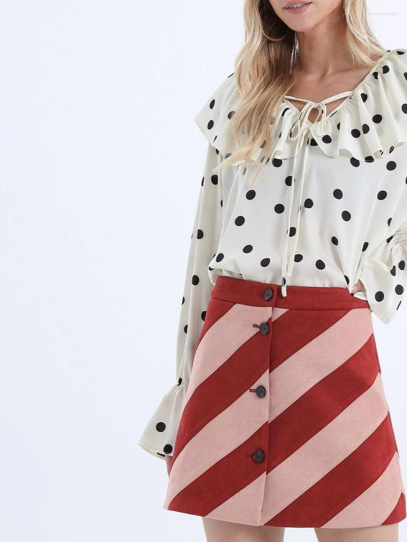 

Skirts Urban Revivo Women Striped Print Button Up A-Line Skirt, Red