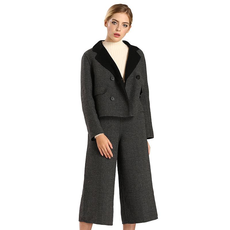 

Women's Two Piece Pants Spring Autumn Fashion Suit Women Real Wool Western-style Clothes Blazer Suits Lady Top Quality S8711Women's, Dark grey