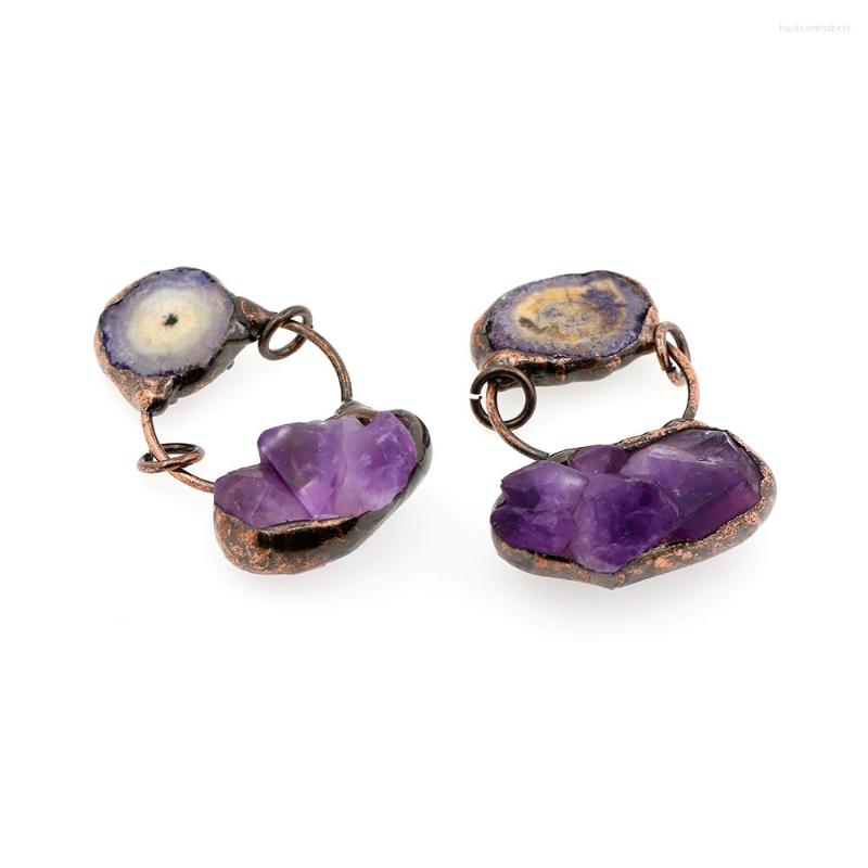 

Pendant Necklaces 2023 Vintage Natural Stone 10 Pcs Bohemia Copper Plated Amethyst Crystal Retro Women Necklace Pendants Wholesale