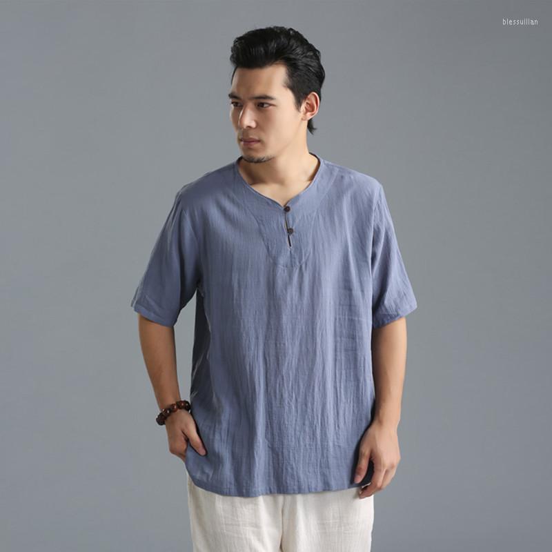 

Men's T Shirts Plus Size M-6XL Pure Color Tops 2023 Summer Cotton Linen V-neck T-Shirt Flax Slim Casual Wood Button Short Sleeve, Khaki