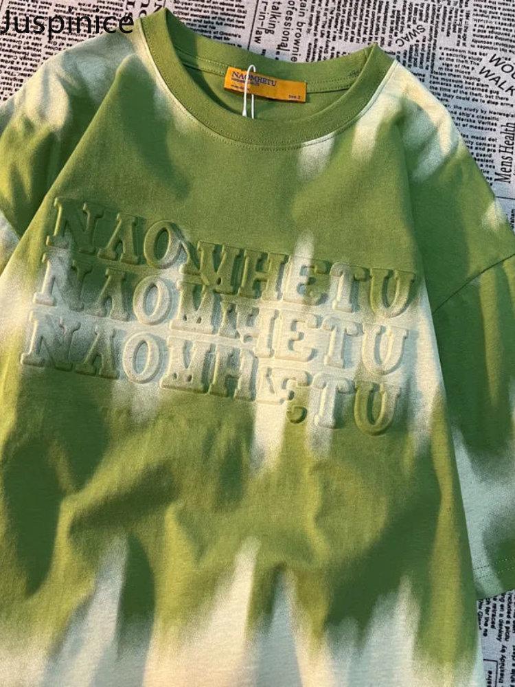 

Women' T Shirts Juspinice Goth Graphic Punk Tie Dye Gradual Relief Printing Letter Tshirt Women Harajuku Dark Aesthetic Oversizesd Top, Green