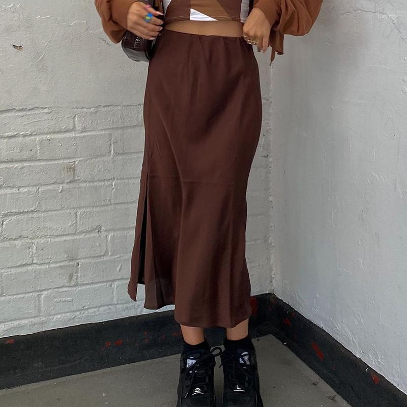 

Skirts Women High Waist Midi Skirt Bohemian Brown A-Line Bodycon Long Pencil 2023 Fashion Y2k Streetwear, As photo shows