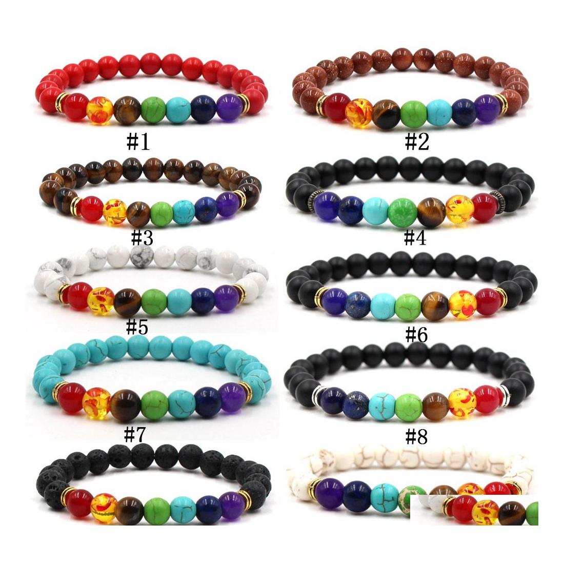 

Beaded Strands 7 Chakra Bracelet Men Black Lava Rock Healing Nce Beads Reiki Buddha Prayer Natural Stone Yoga Bangle For Women Fash Otpse