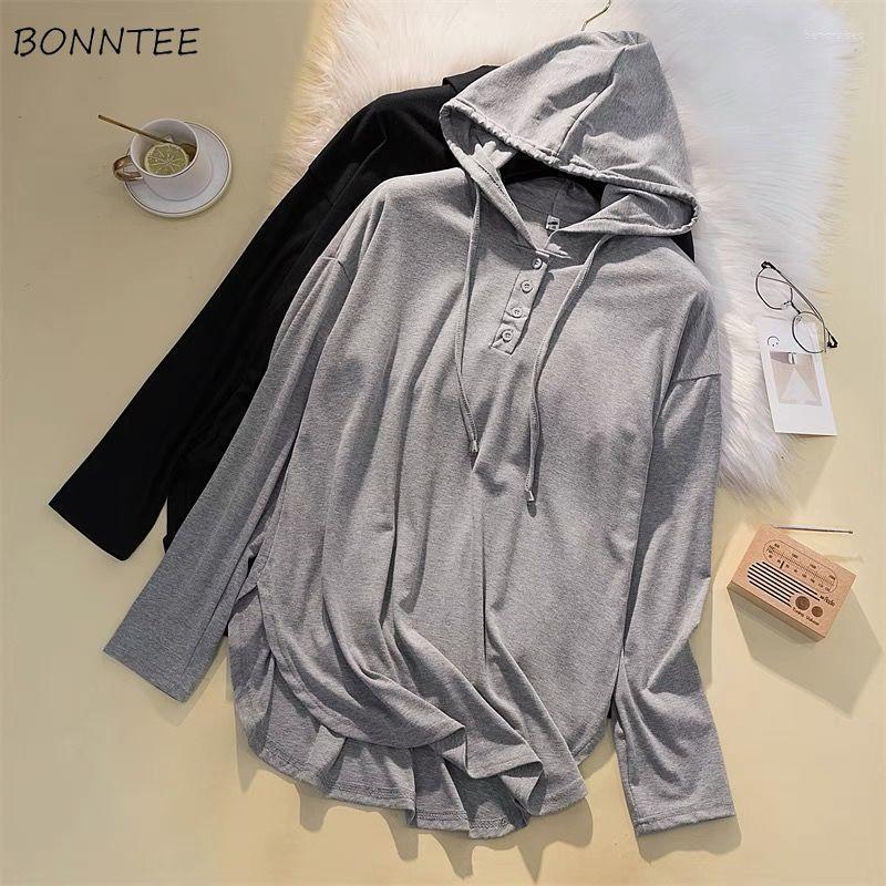 

Women's T Shirts Long Sleeve T-shirts Women Youth -4XL Solid Hooded Basic Simple Casual Cozy All-match Spring Autumn Fashionable Chic, Black