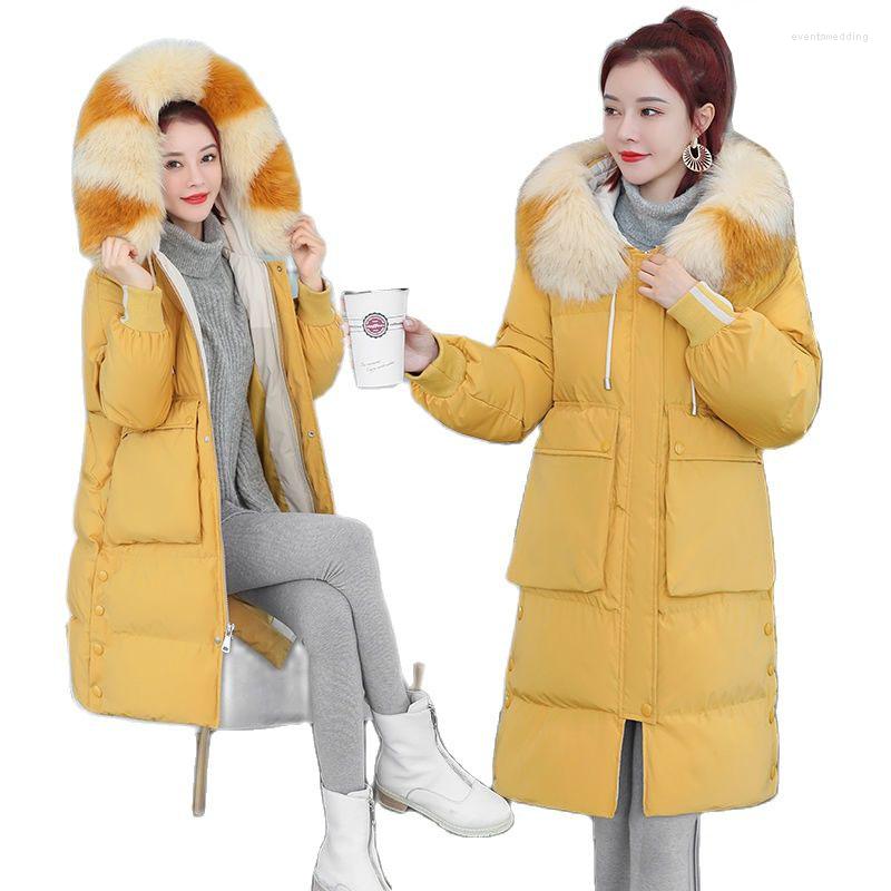 

Women' Trench Coats Winter Jacket Long Women Parkas Coat 2023 Female Cotton Padded With Hood Faux Fur Collar Ladies Warm Basic Tops C, Yellow