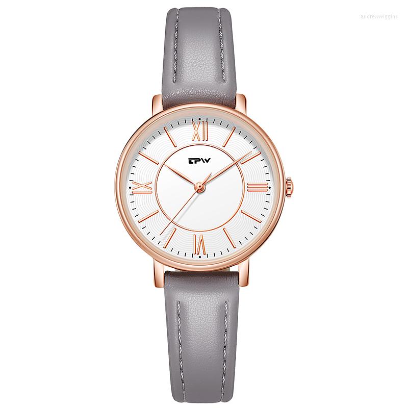 

Wristwatches TPW 32mm Women's Watches Gold Plated Case PU Leather Strap, Brown