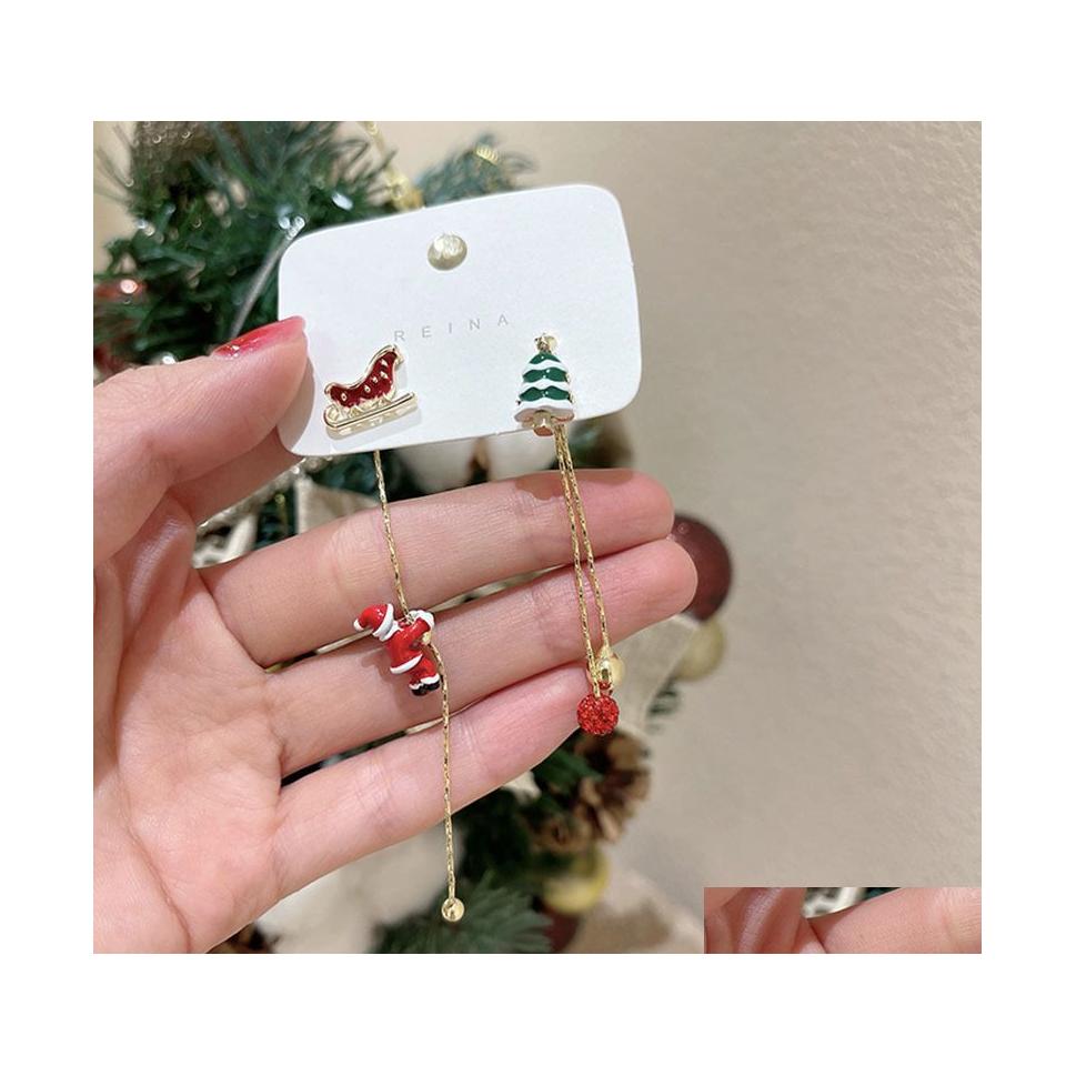 

Dangle Chandelier Enamel Christmas Earrings For Women Climbing Santa Claus Asymmetrical Long Tassel Stud Drop Delivery Jewelry Dh8Rm