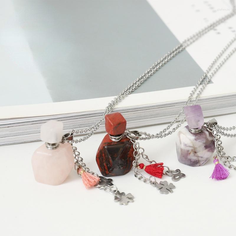 

Pendant Necklaces Natural Stone Jewelry Colorful Rectangle In Stainless Steel Perfume Bottle