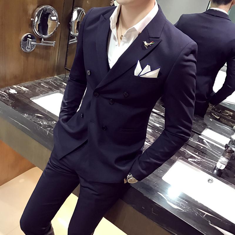 

Men' Suits Han Edition Cultivate Morality And Groom Wedding Business Leisure Suit Three-piece Dress SJT47 - P300, See chart