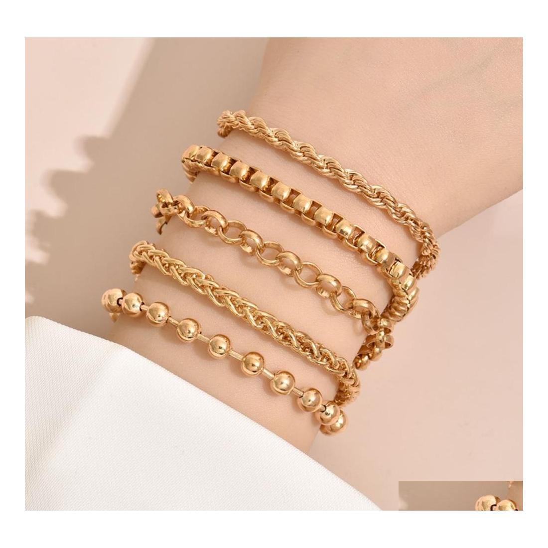 

Charm Bracelets Bohemian Fashion Chain Bracelet Set Punk Hippop Chains 5Pcs/Set Drop Delivery Jewelry Dhcvi