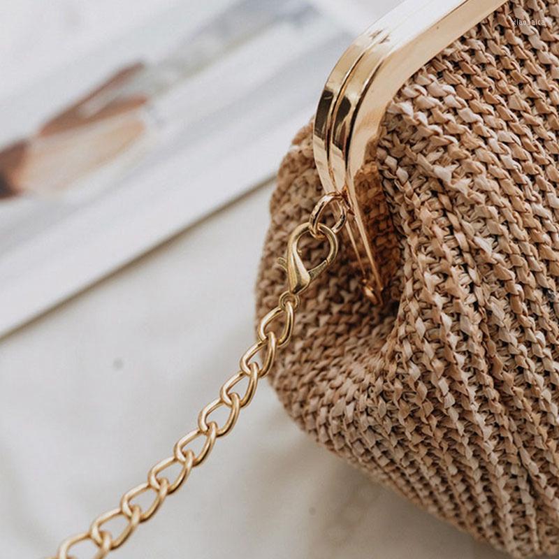 

Evening Bags ASDS-2Pcs Small Crossbody Boho For Women Clutch Hasp Ladies Handbag Female Straw Beach Rattan Messenger, Beige
