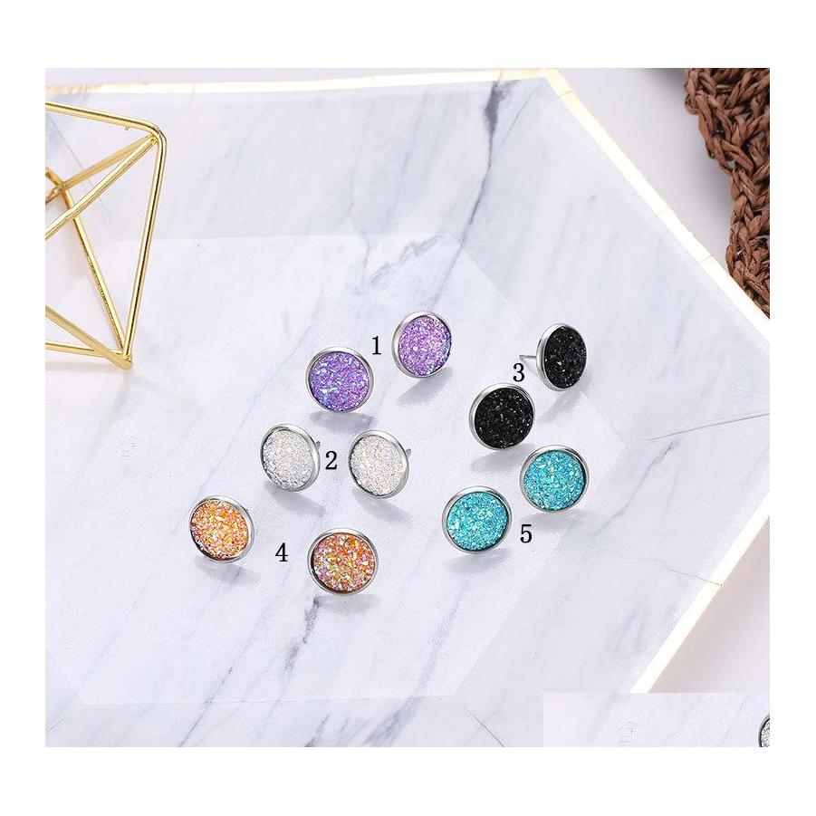 

Stud Women Minimalist Round Druzy Stone Earrings Shining Resin Stainless Steel Hypoallergenic For Ladies Fashion Jewelry Bk Drop Deli Otsul