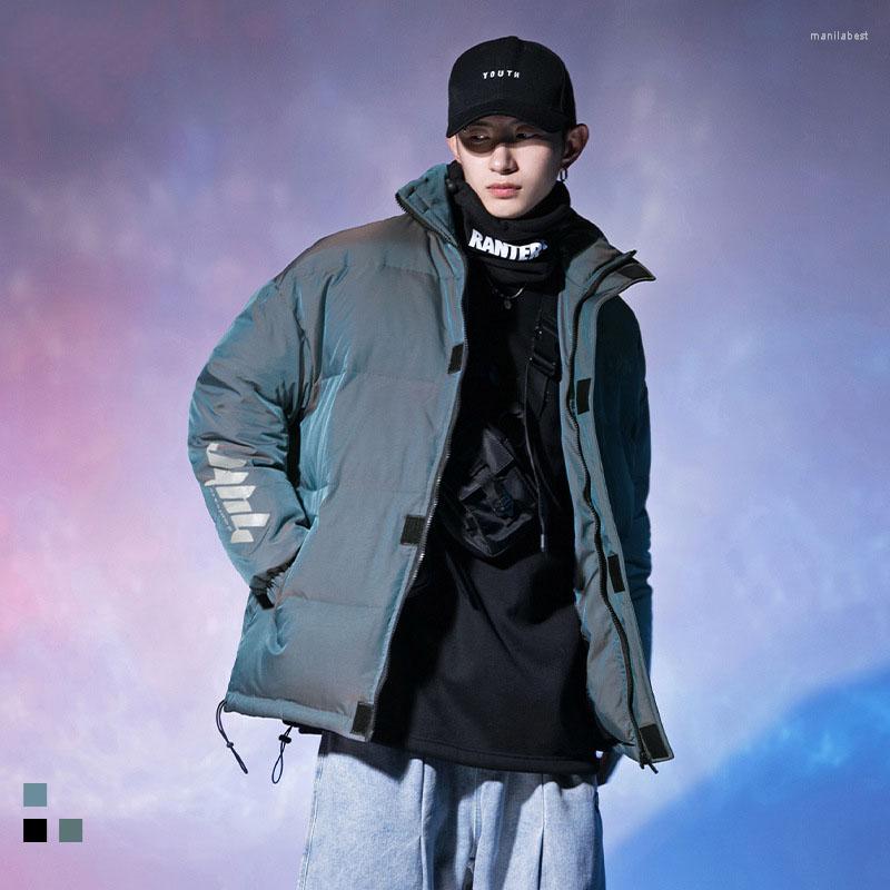 

Men's Down Cotton Clothing Japanese 2023 Winter Reflective Printed Trendy Brand Colorful Jacket, Black