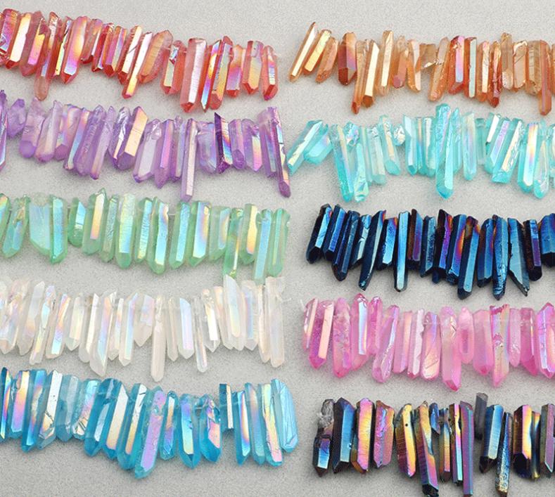 

Pendant Necklaces 5strand Crytsal Rock Necklace Natural Crystal Titanium AB Gems Stone Beads DIY Fashion Women Jewelry Semiprecious