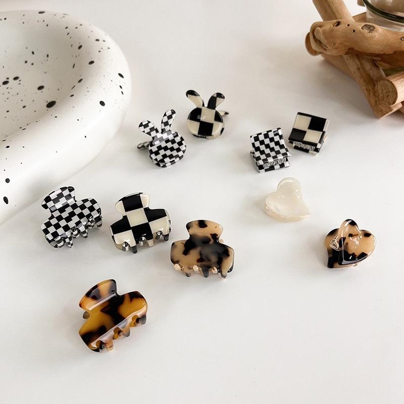 

Hair Accessories Fashion Girl Acetate Checkerboard Bangs Grab Clip French Clips Leopard Heart Shape Small